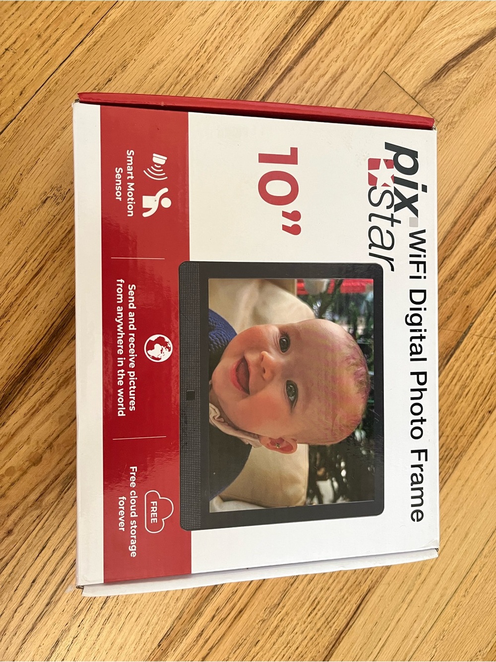 pix-star 10" WiFi Digital Photo Frame - Red & White Packaging